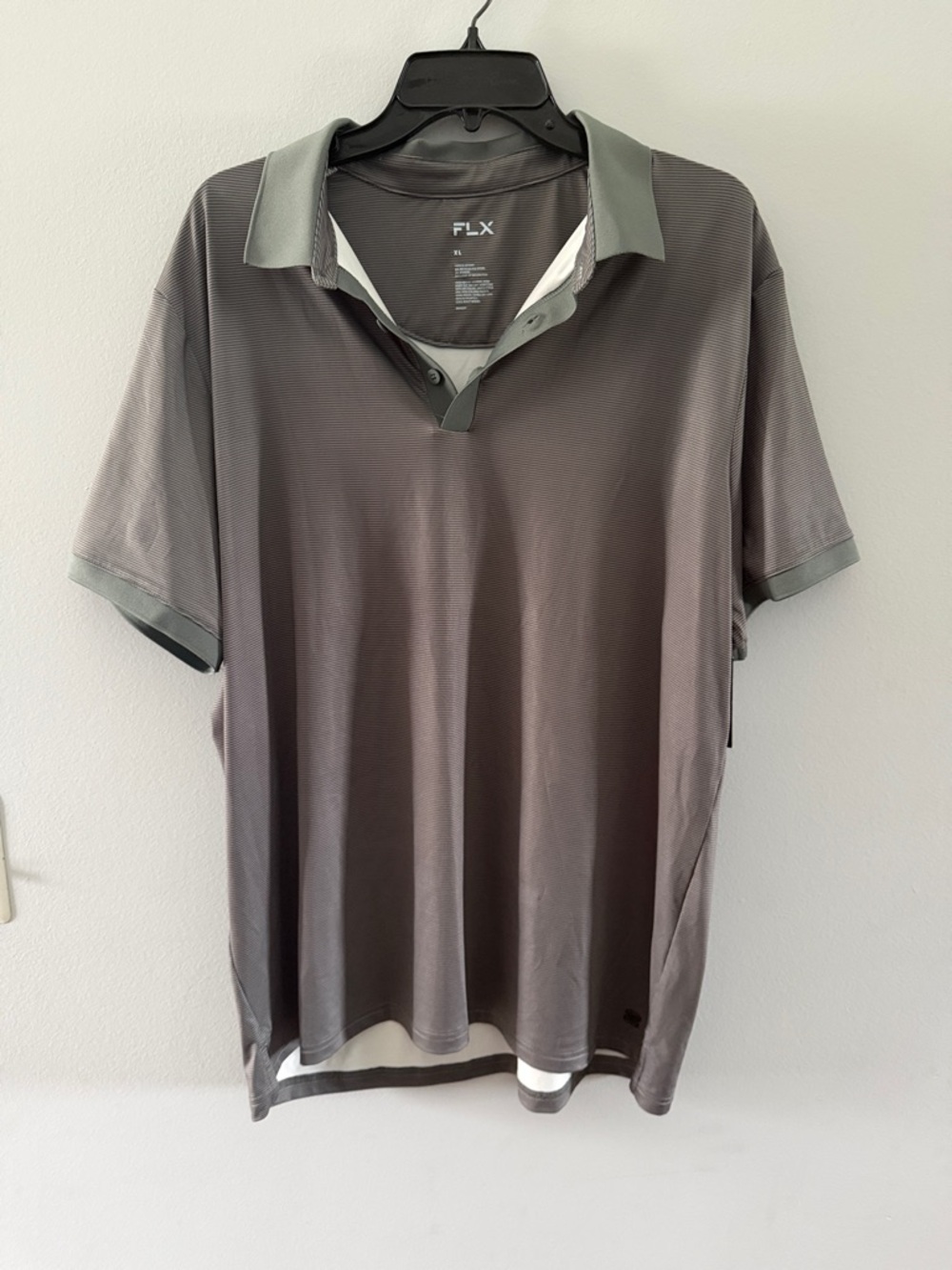 FLX Men's Short-Sleeve Polo in Charcoal Gray with Contrast Collar - stripes